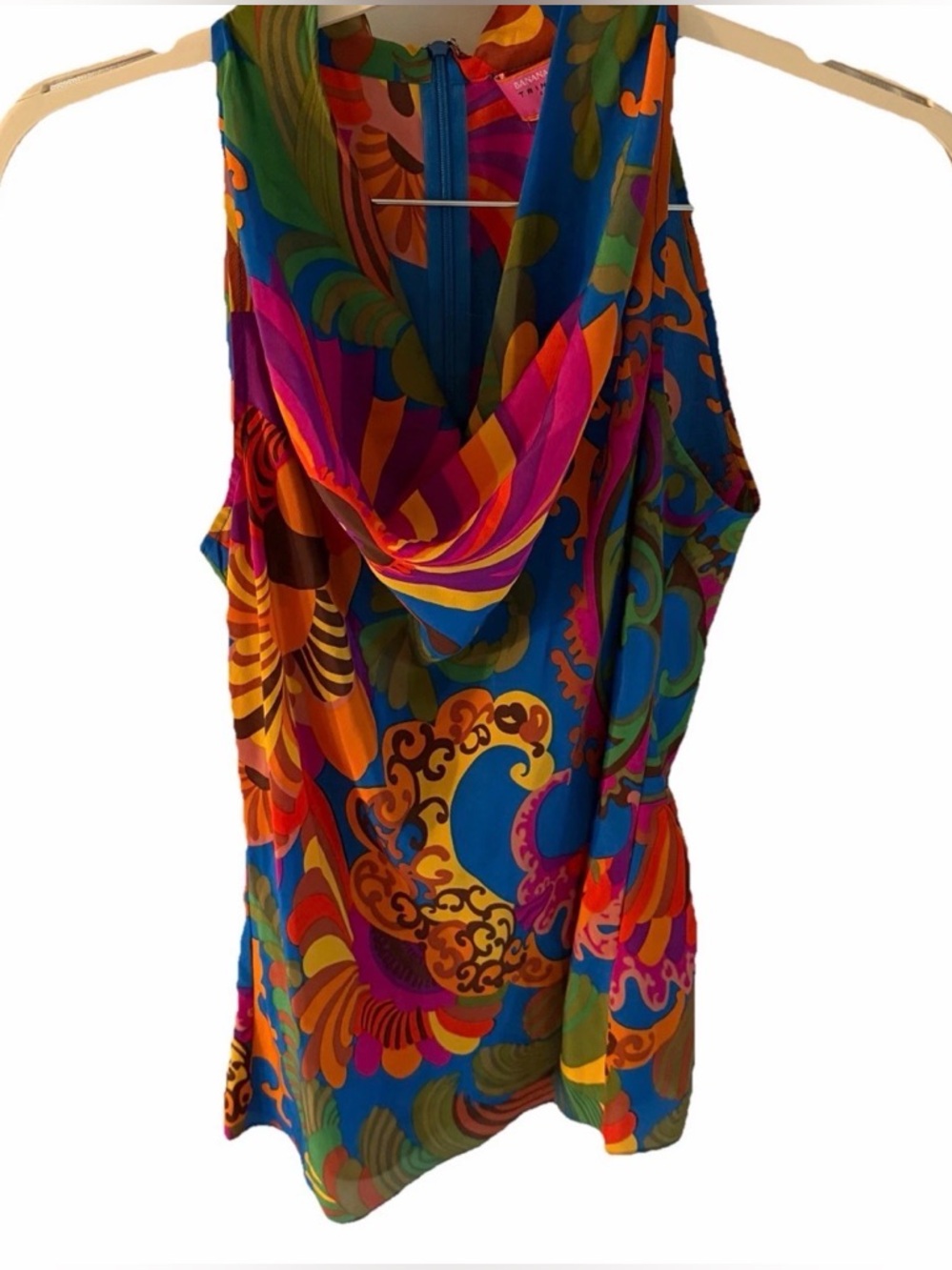 Banana Republic Trina Turk 100% Silk 70s Paisley Colorful Cowl Neck Top 2012 6 P